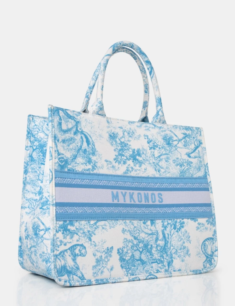 Public Desire Women's Blue Mykonos Baby Oversized Canvas Tote Bag