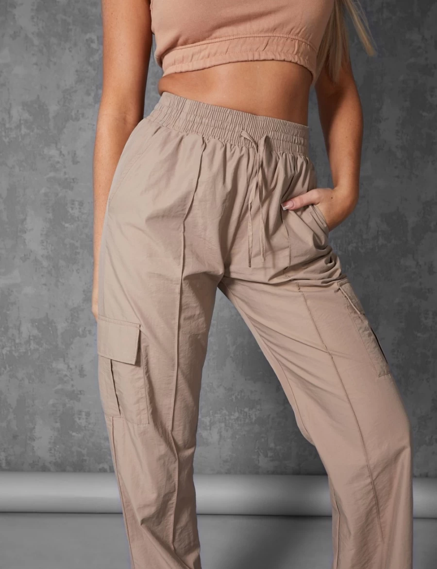 Women's Stone Split Hem Cargo Trousers by Public Desire - High Waist Casual Pants for Women