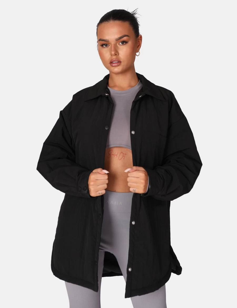 "Public Desire Women's Black Oversized Padded Shacket Coat"