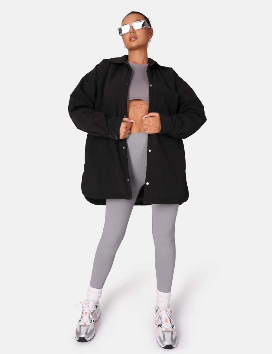 "Public Desire Women's Black Oversized Padded Shacket Coat"