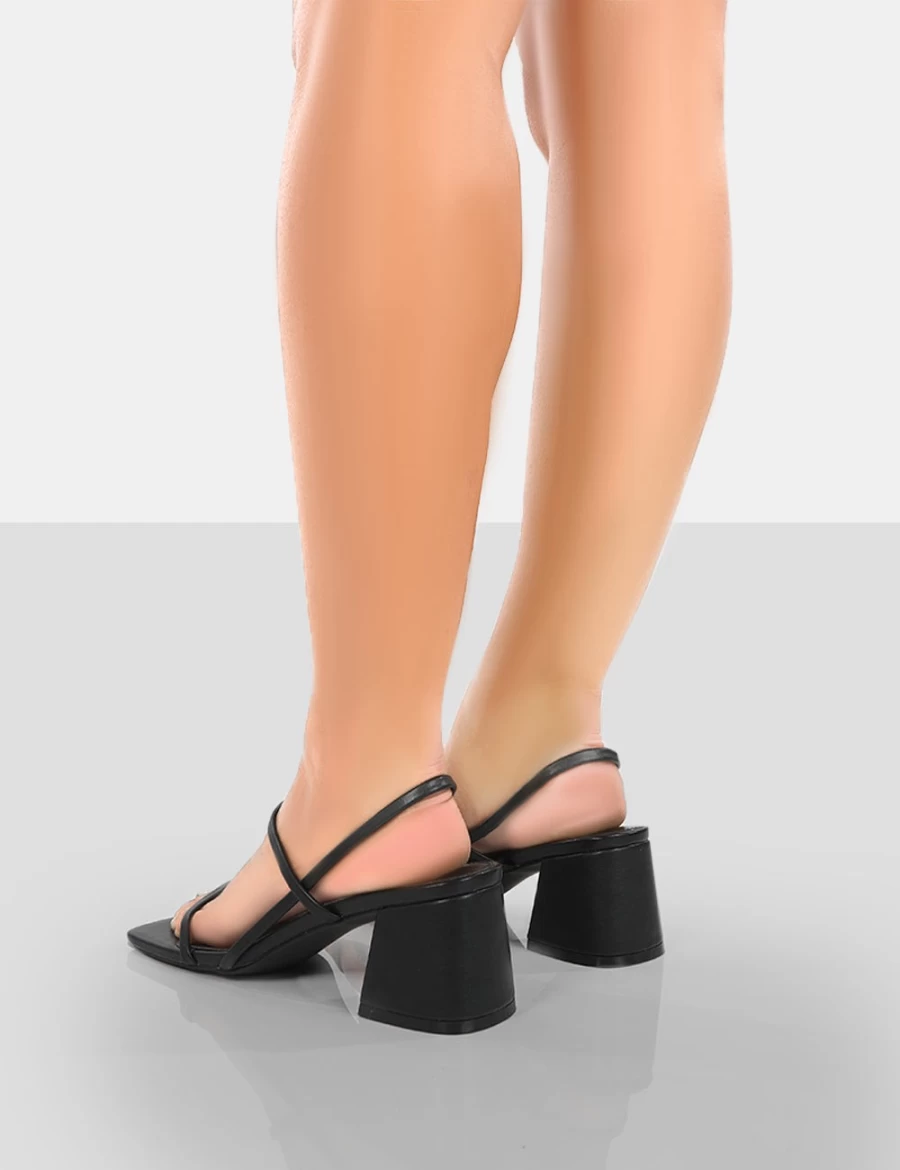 Public Desire Women's Black Wide Fit Strappy Square Toe Mid Block Heel Sandals