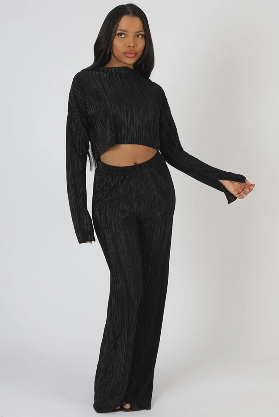 "Public Desire Women's Black Plisse Crop Top | Stylish & Trendy"