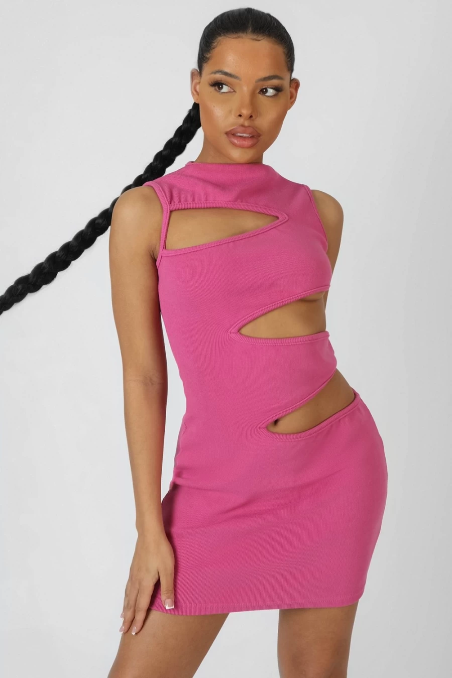 Public Desire Women's Magenta Asymmetric Cut Away Mini Dress