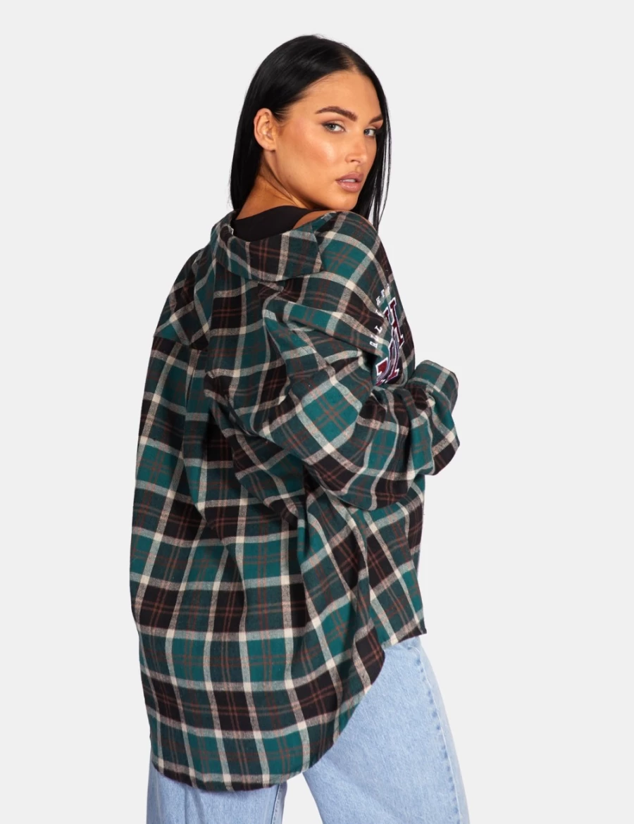 Women's Green Michigan Slogan Check Shirt - Public Desire Forest Plaid Top