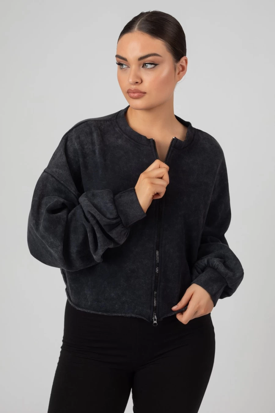 Public Desire Women's Wash Double Ended Zip Cropped Acid Sweatshirt