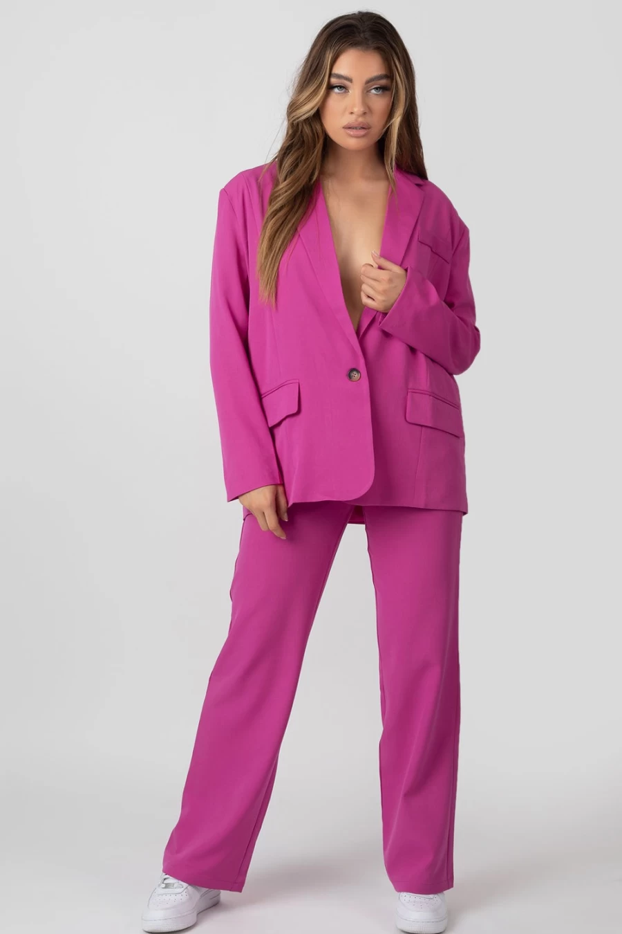 "Public Desire Women's Pink Dad Trousers - High-Waisted Comfort Fit Fashion Pants"