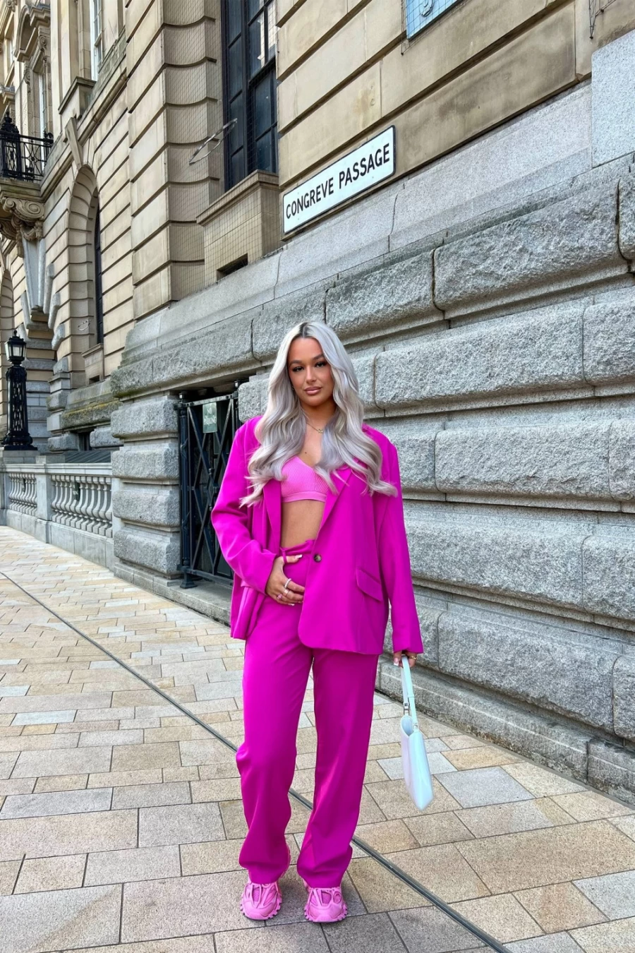 "Public Desire Women's Pink Dad Trousers - High-Waisted Comfort Fit Fashion Pants"