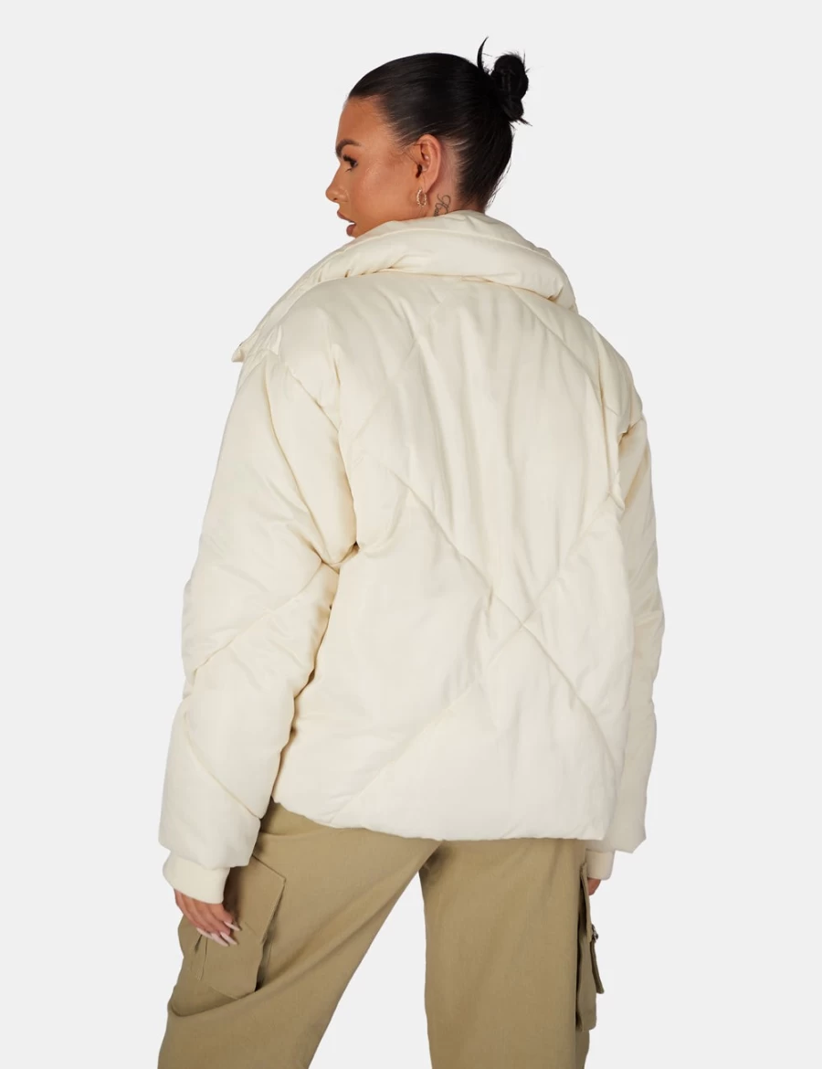 Public Desire Women's Ecru Soft Touch Quilted Puffer Jacket - Cozy Winter Outerwear
