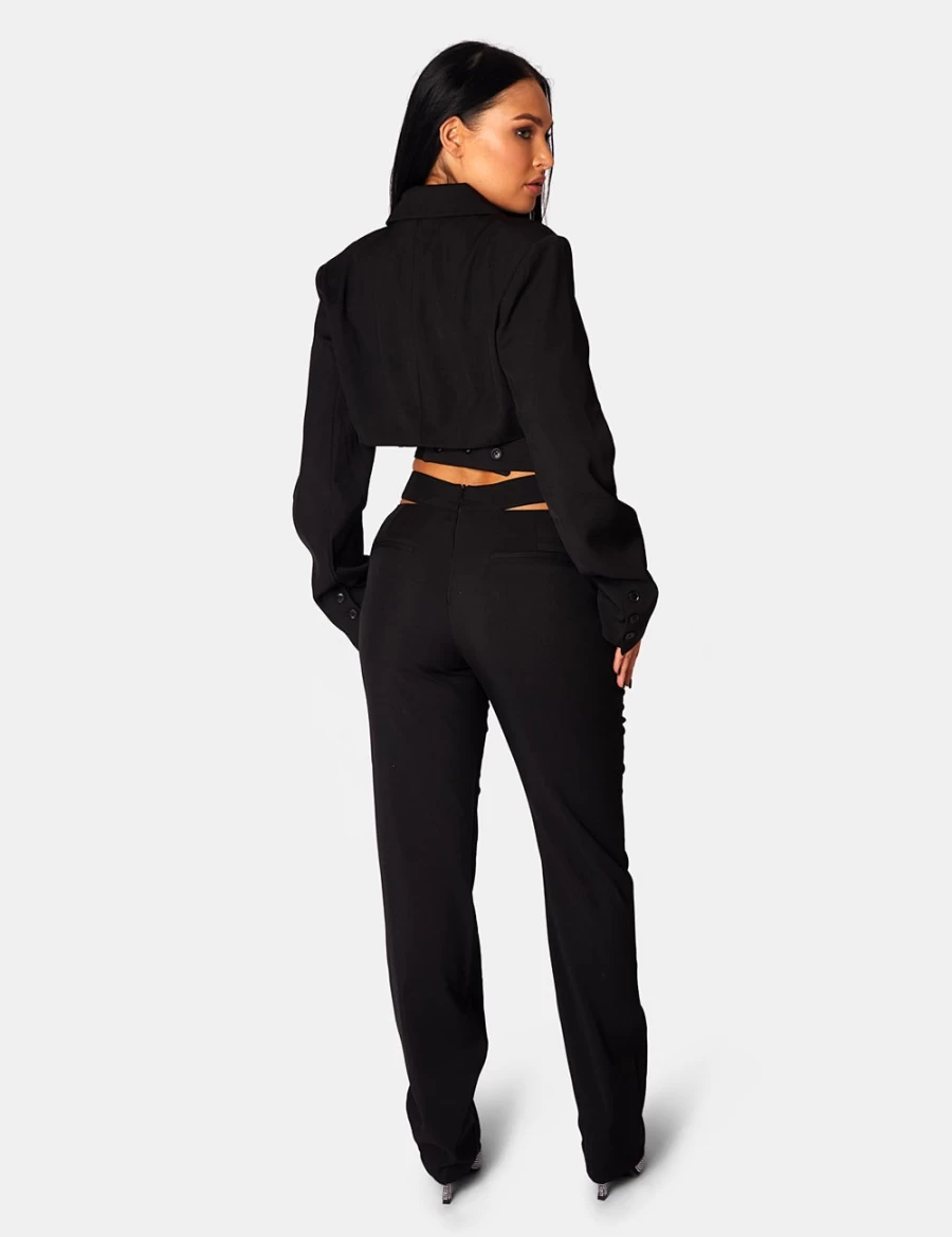 Public Desire Women's Black Strappy Waist Cigarette Trousers - High Waisted Slim Fit Pants
