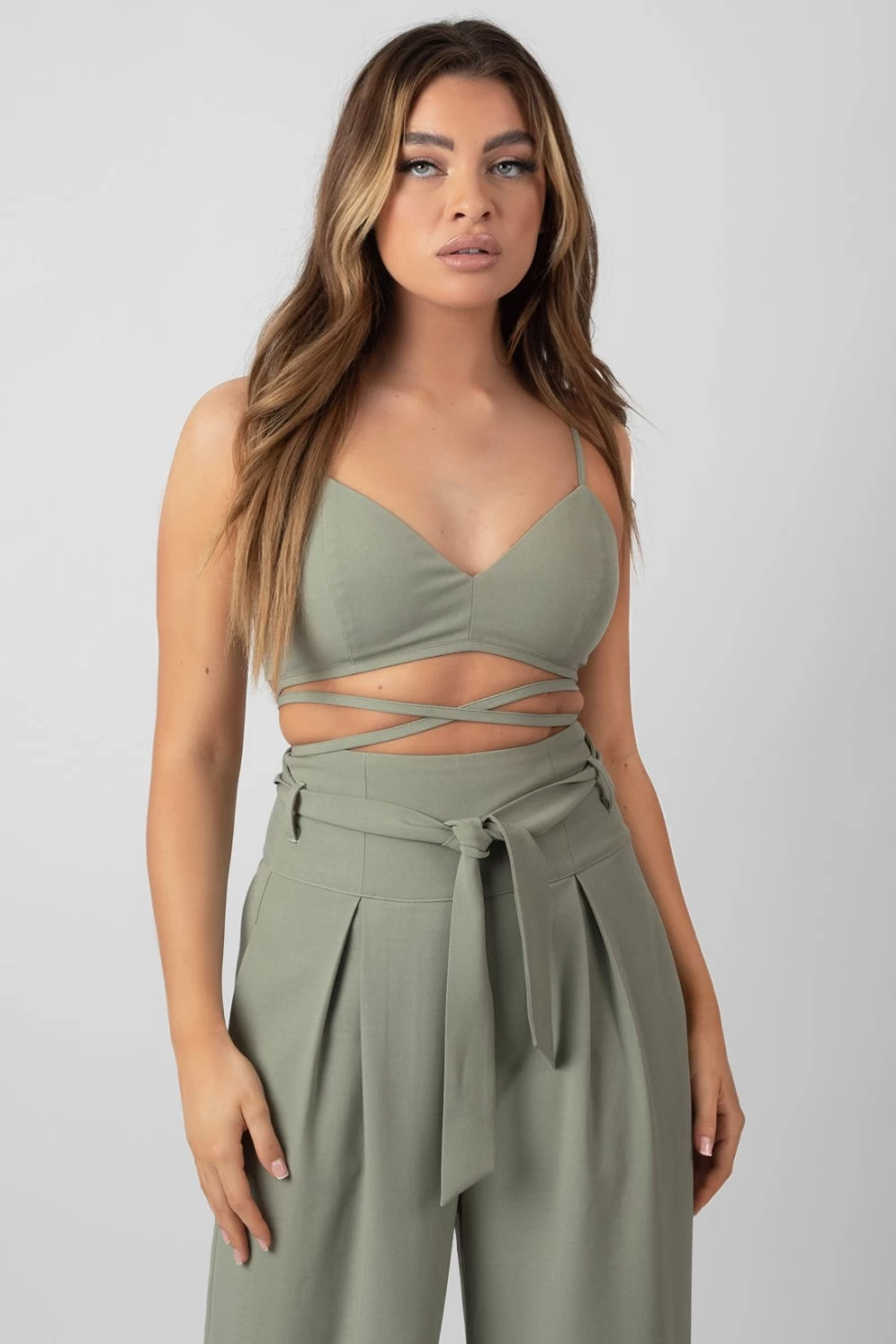Public Desire Women's Sage Green Premium Tie Detail Bralette