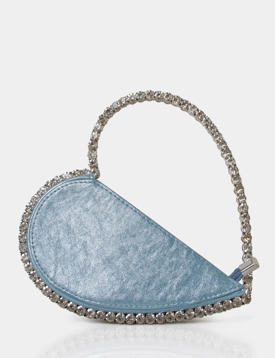 Public Desire Women's Ice Blue Metallic Diamante Love Heart Grab Bag - Sparkling Evening Clutch