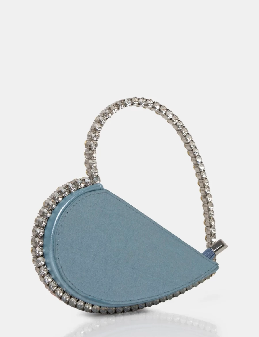 Public Desire Women's Ice Blue Metallic Diamante Love Heart Grab Bag - Sparkling Evening Clutch