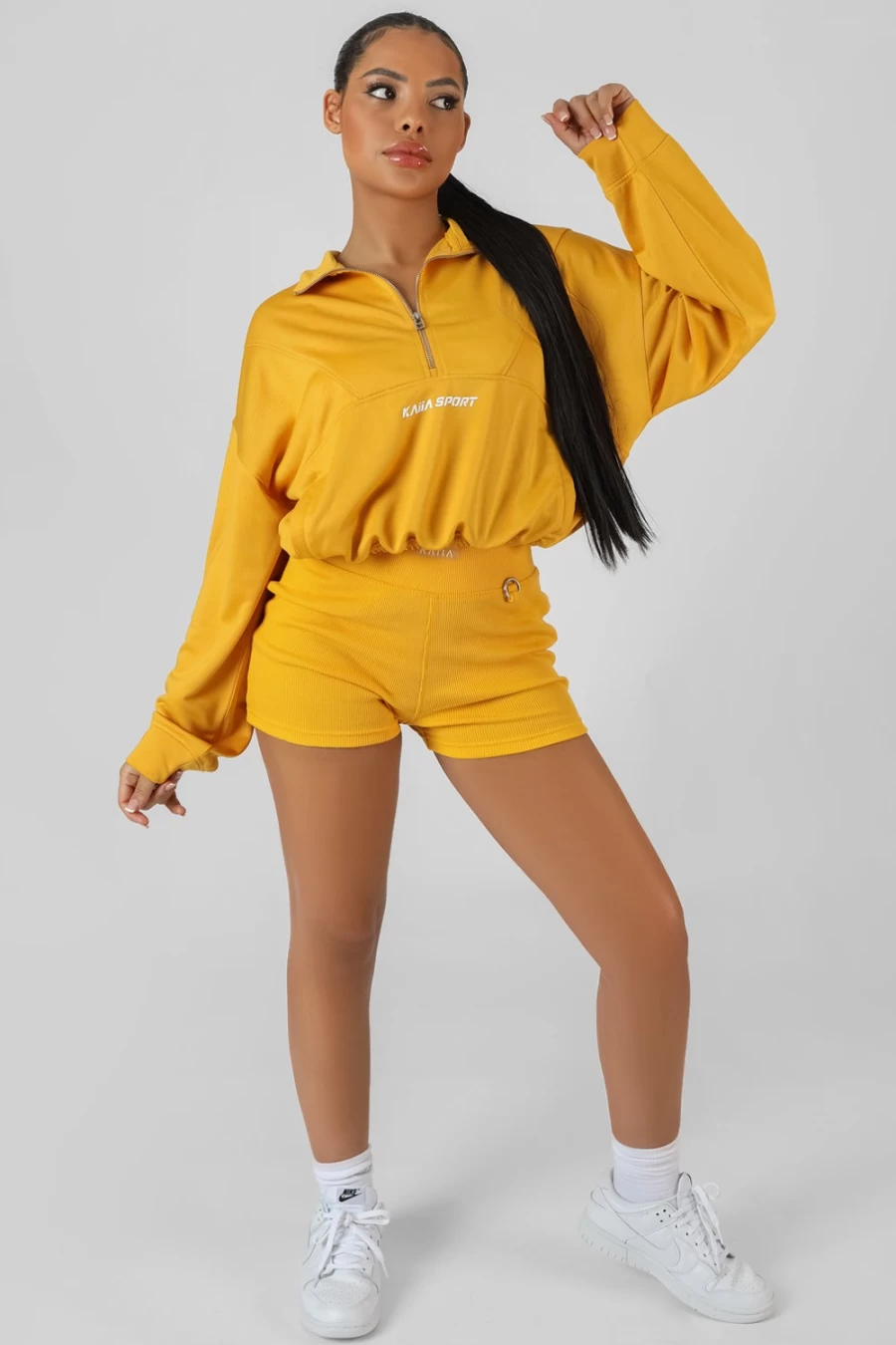 Public Desire Women's Mango Half Zip Pullover Gathered Crop Top - Kaiia Sport Style