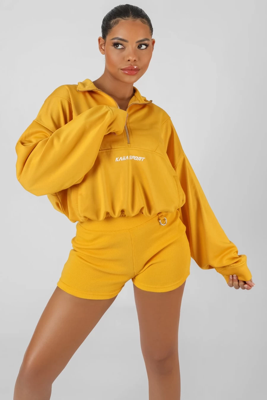 Public Desire Women's Mango Half Zip Pullover Gathered Crop Top - Kaiia Sport Style