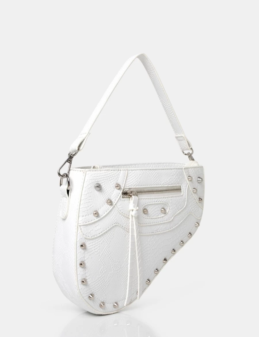 Public Desire Women's White Fox Croc Studded Saddle Shoulder Bag