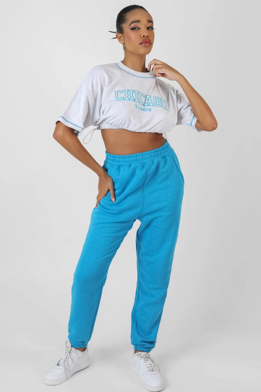 Public Desire Women's Cropped T-Shirt with Elastic Hem - Marl Oatmeal Chicago Style