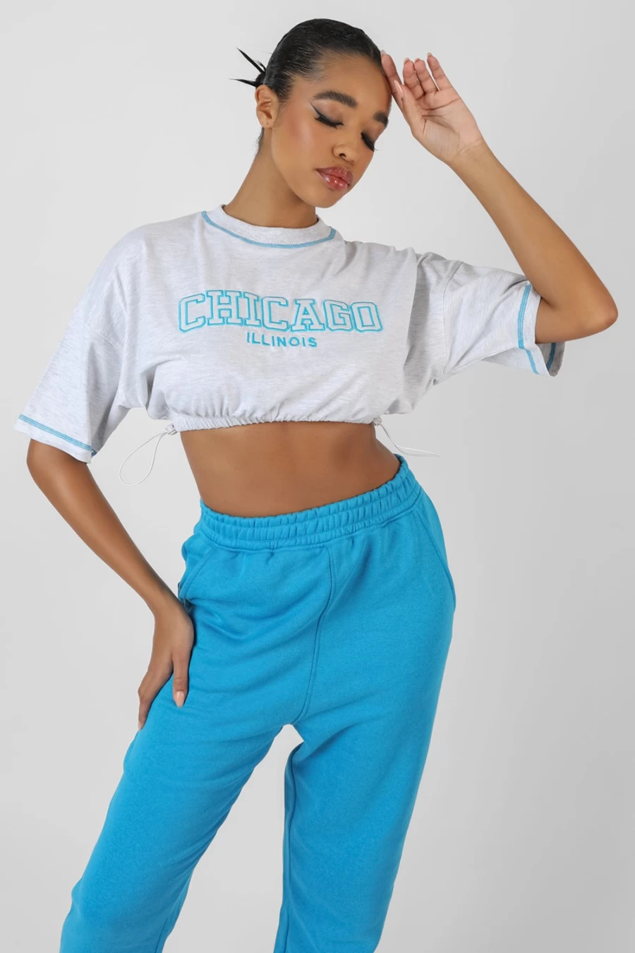 Public Desire Women's Cropped T-Shirt with Elastic Hem - Marl Oatmeal Chicago Style