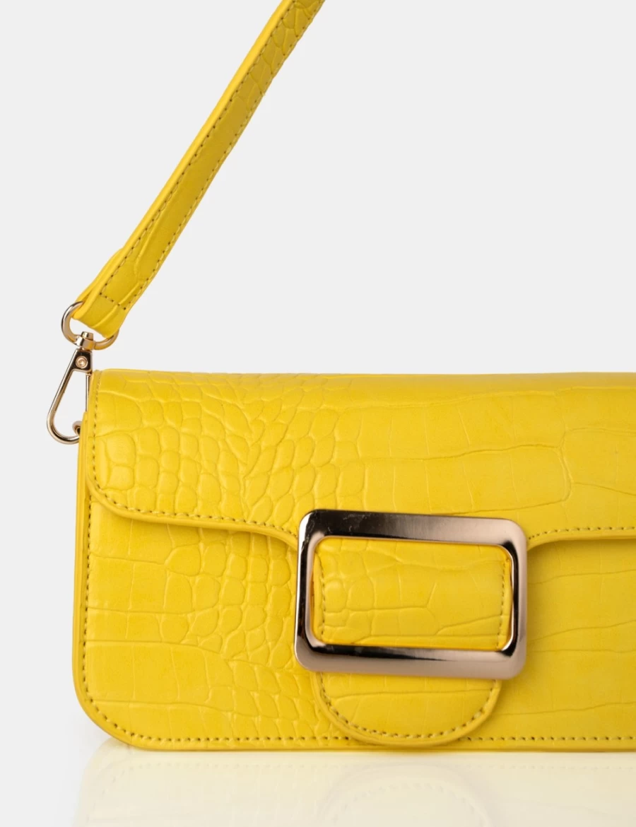 Public Desire Yellow Jana Croc Removable Shoulder Strap Baguette Bag for Women