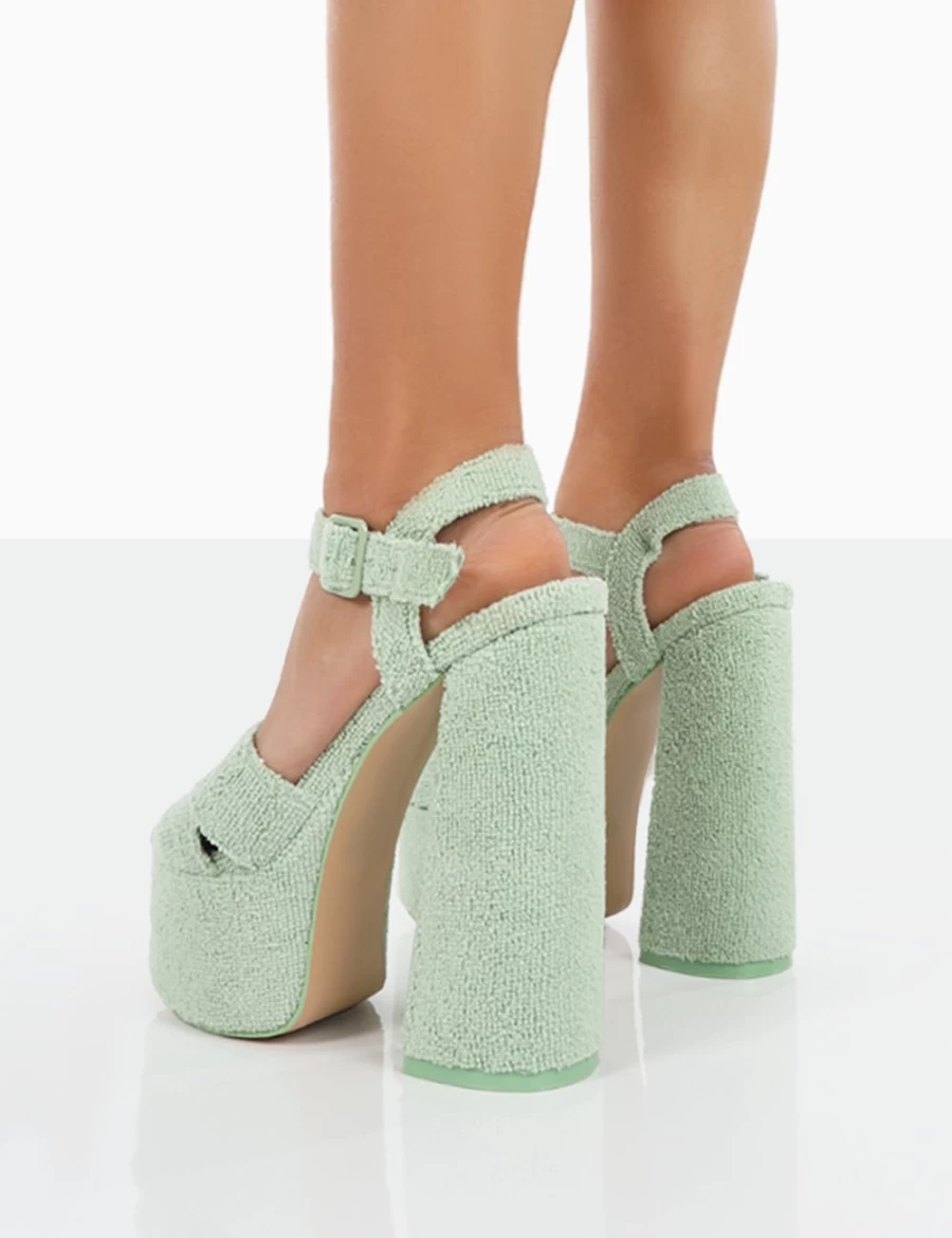 Public Desire Women's Mint Chunky Platform Sandal High Heels - Content Towelling Design