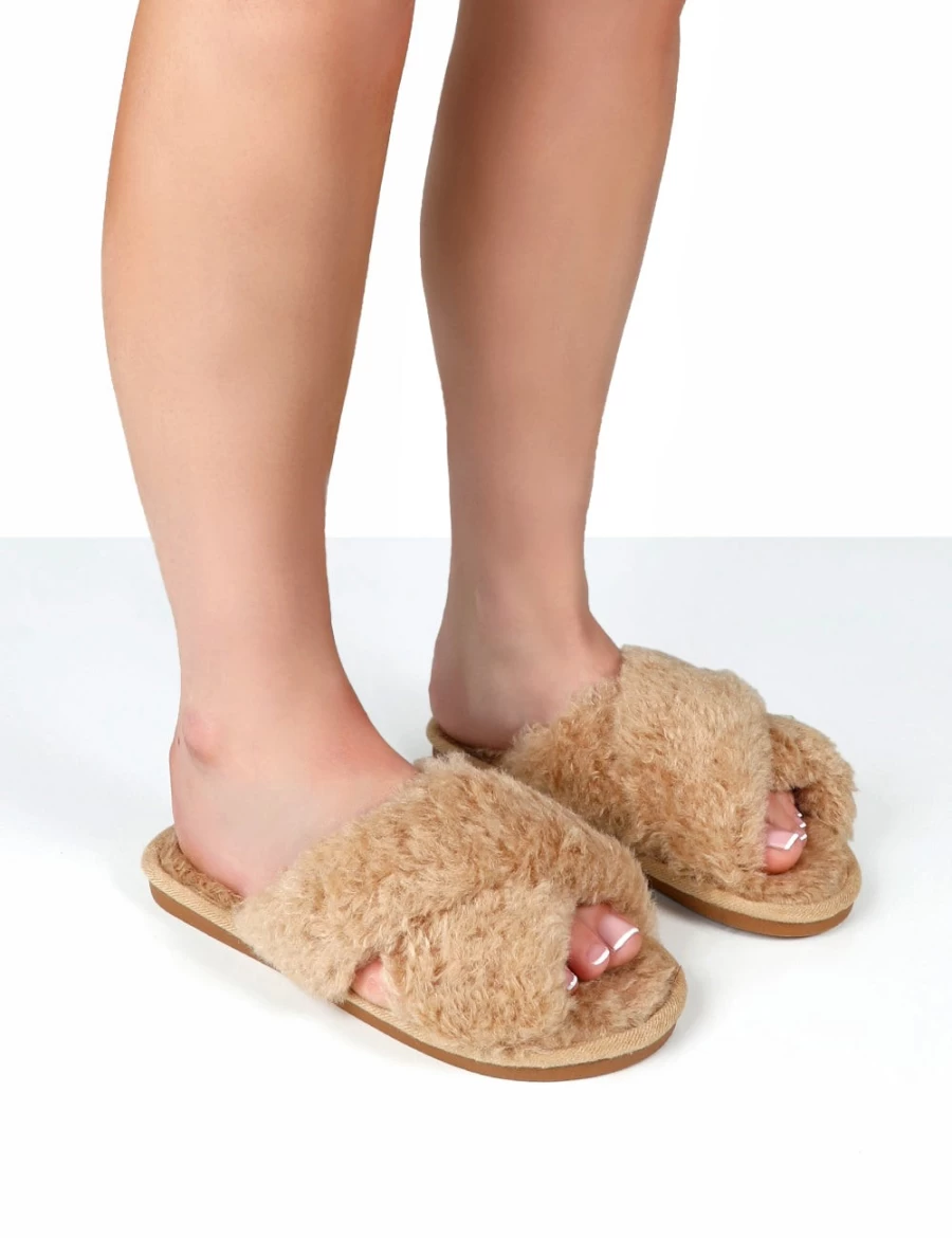 Women's Beige Nightcap Cross Strap Slippers by Public Desire - Comfortable & Stylish Sandals