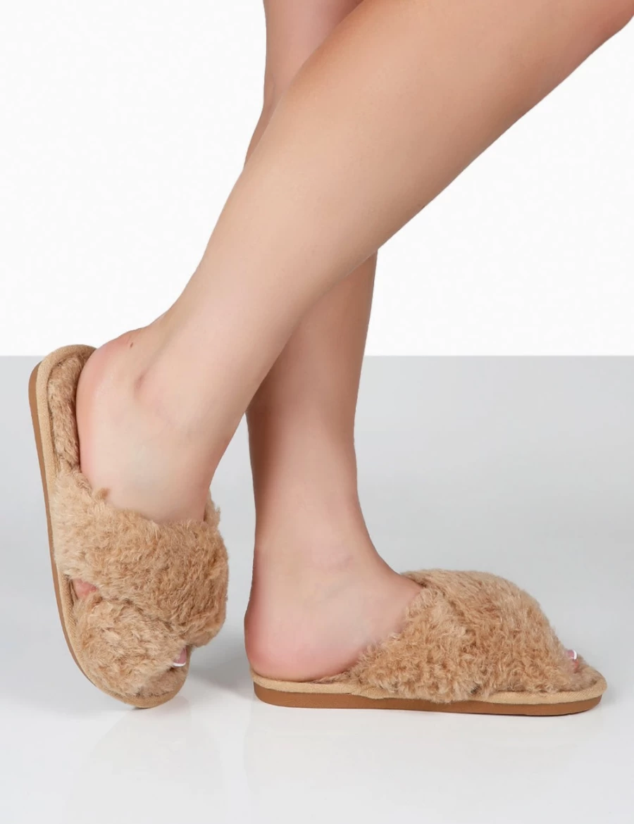 Women's Beige Nightcap Cross Strap Slippers by Public Desire - Comfortable & Stylish Sandals