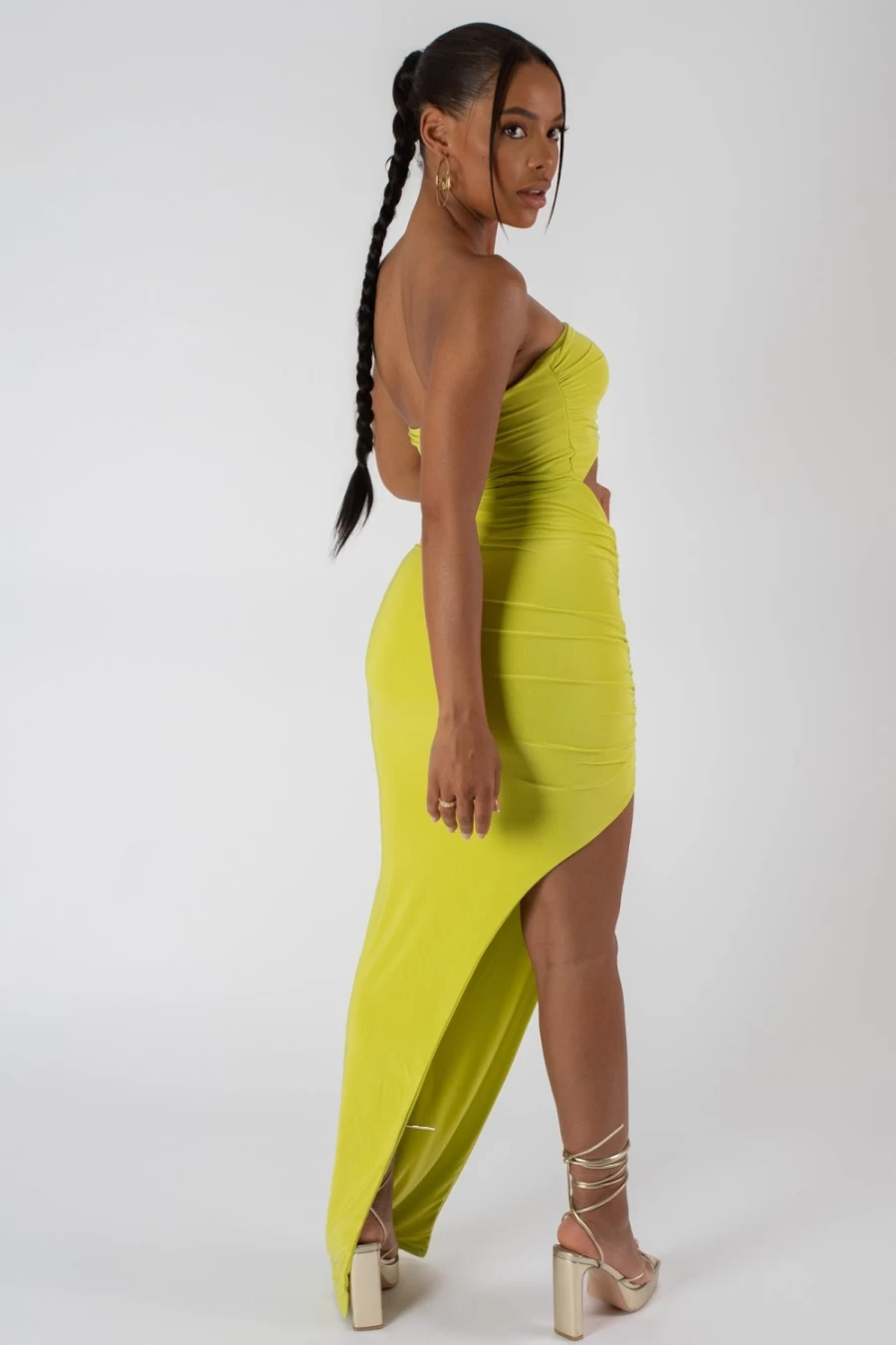 Public Desire Women's Lime Split Side Bandeau Slinky Maxi Dress