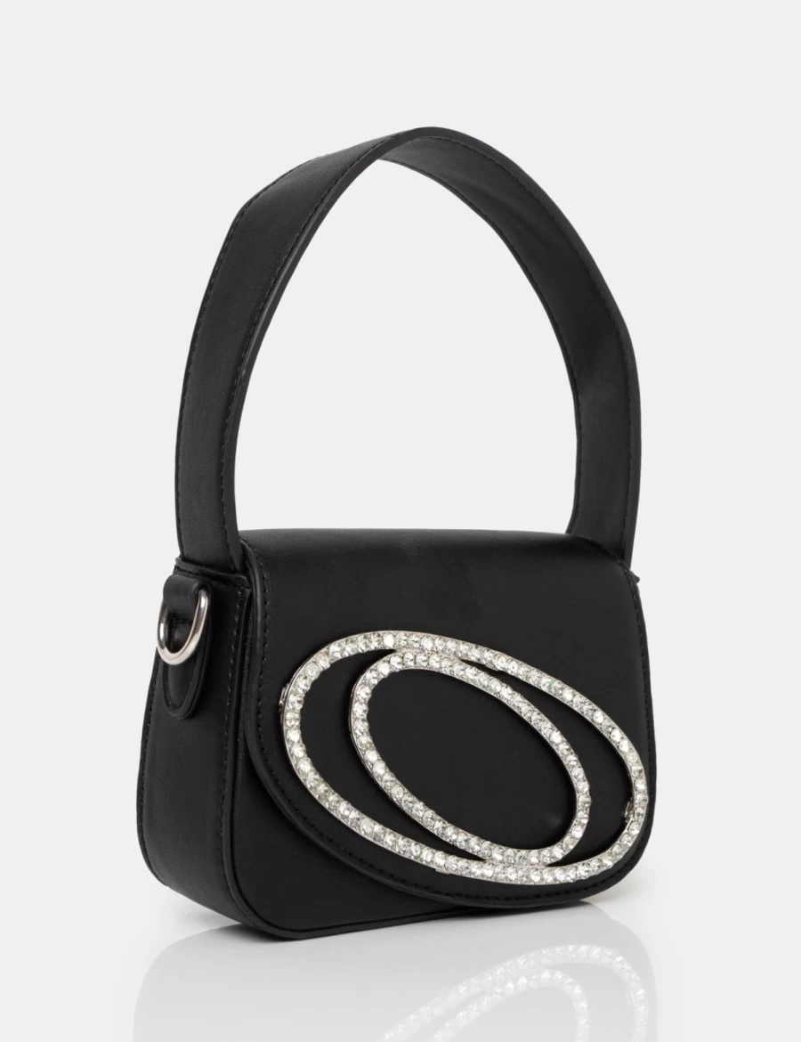 Public Desire Women's Black Pu Diamante Mini Grab Bag - Stylish Tonic Design