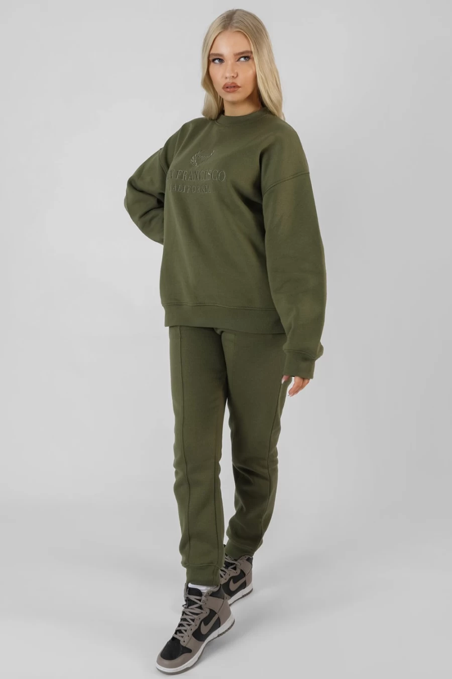 Women's Khaki Oversized Embroidered Sweatshirt | Public Desire