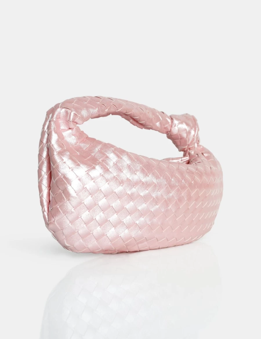 Public Desire Pink Woven PU Knot Detail Mini Grab Bag for Women - Pearlescent Blame Baby Design