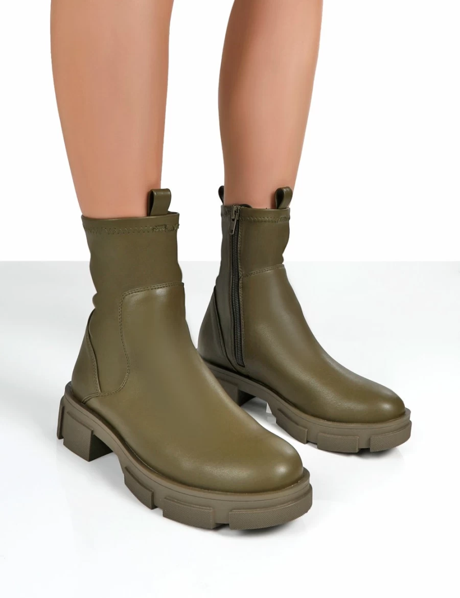 Public Desire Women's Green Chunky Ankle Boots - Trendy Treat Style