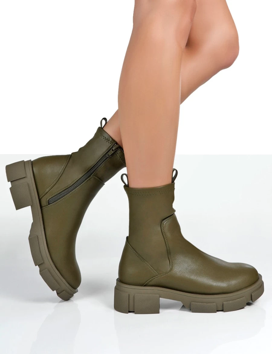 Public Desire Women's Green Chunky Ankle Boots - Trendy Treat Style