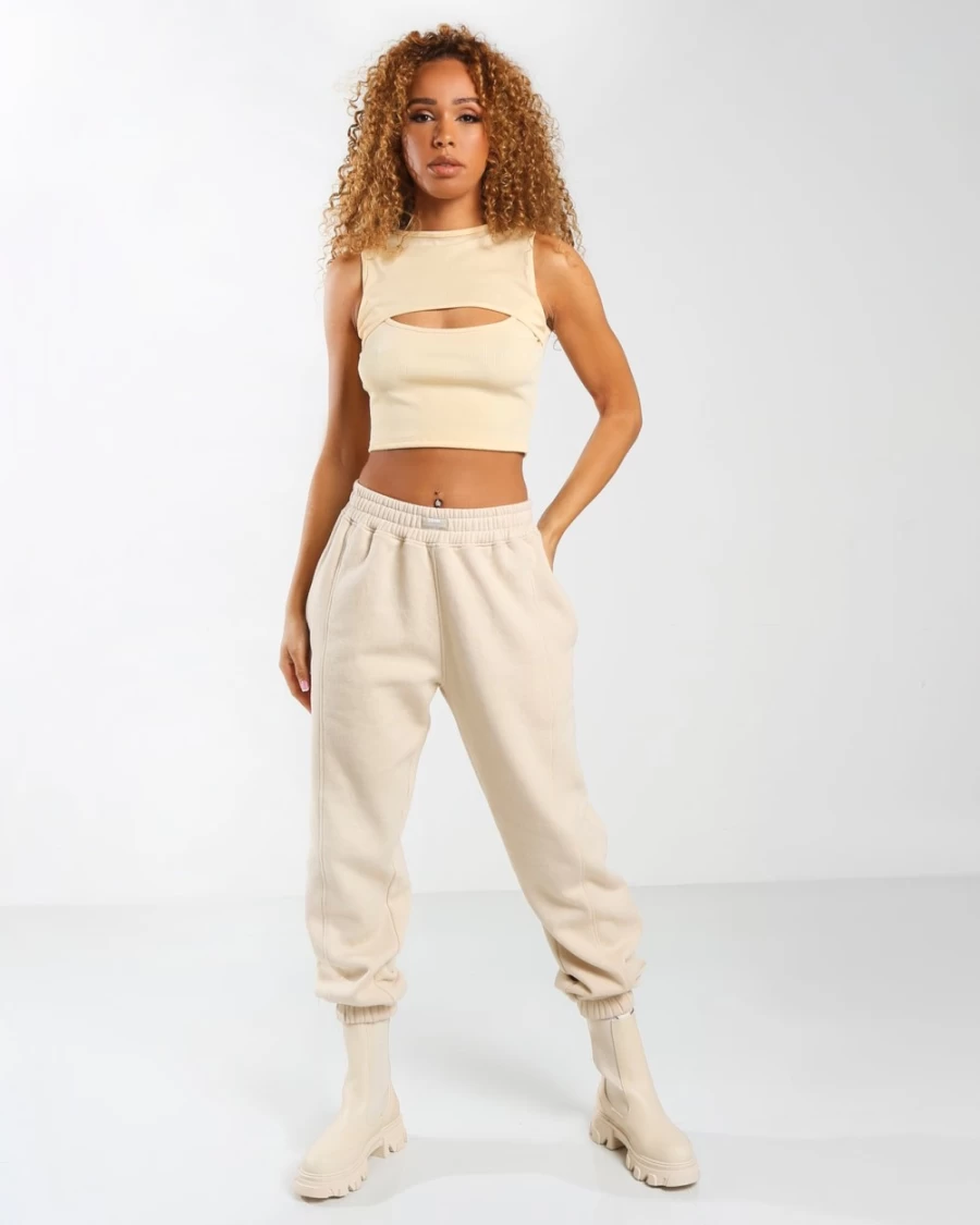 Public Desire Women's Yellow Ribbed Cut-Out Crop T-Shirt - Amber X Butter Style