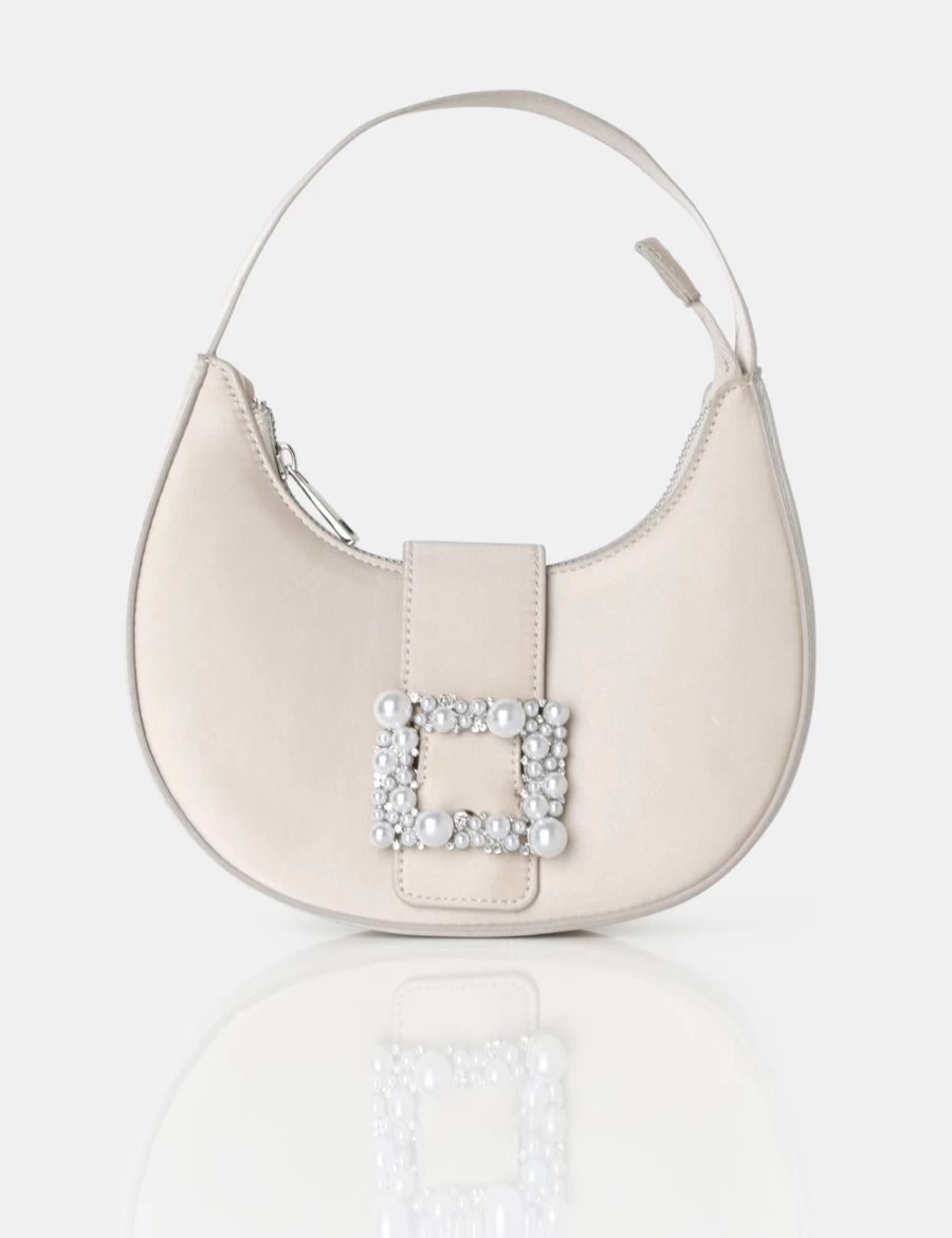 Public Desire Women's Champagne Pearl Satin Mini Bag with Buckle Detail