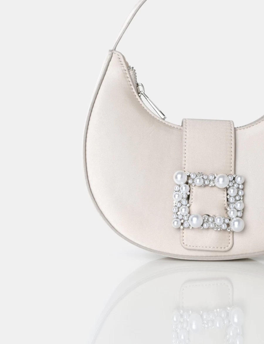 Public Desire Women's Champagne Pearl Satin Mini Bag with Buckle Detail