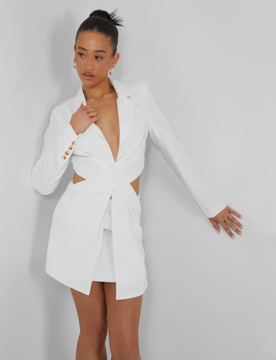 Public Desire Women's Ivory Twist Front Blazer Dress - Elegant Office Wear & Party Outfit