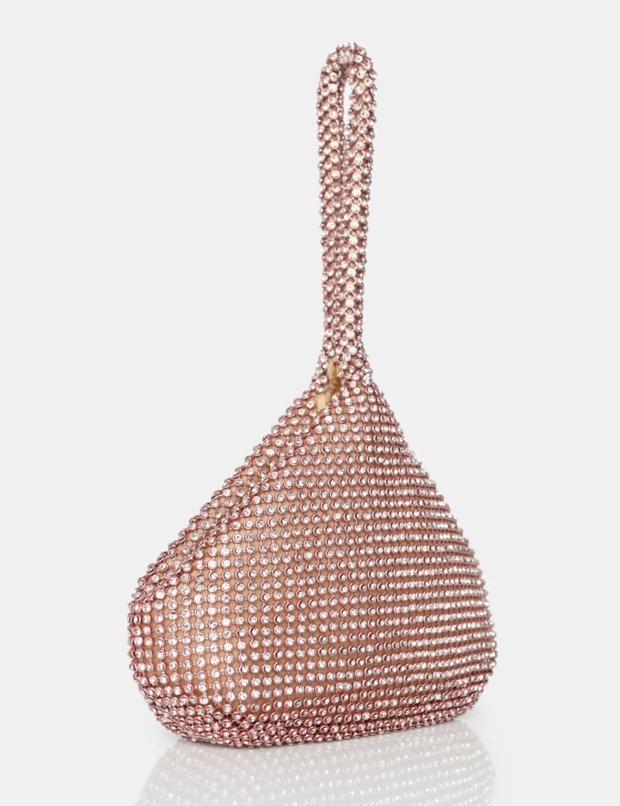 Public Desire Champagne Diamante Mini Pouch - Elegant Women's Party Clutch for Evening Events