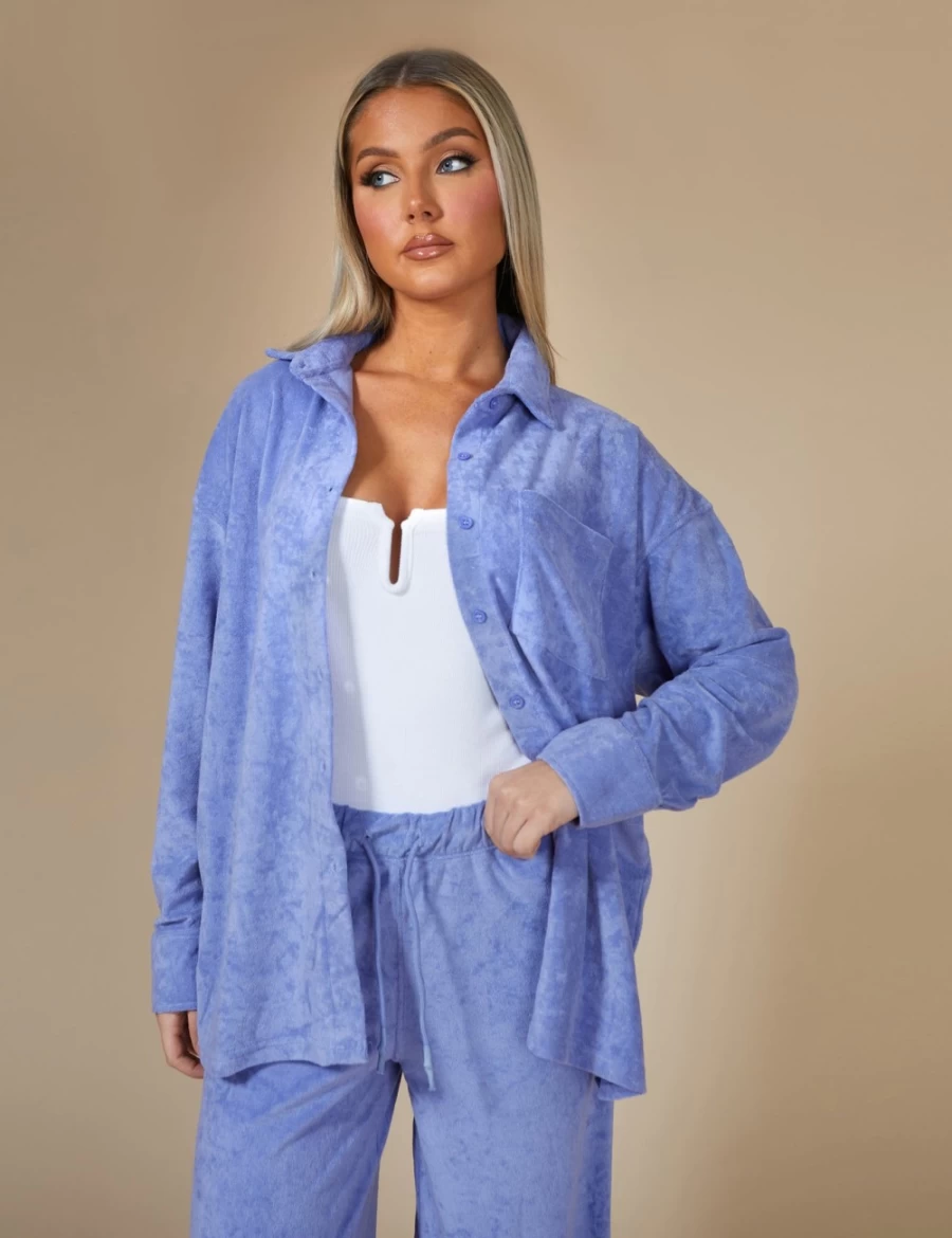 "Public Desire Women's Purple Oversized Towelling Shirt - Soft & Stylish Casual Wear"