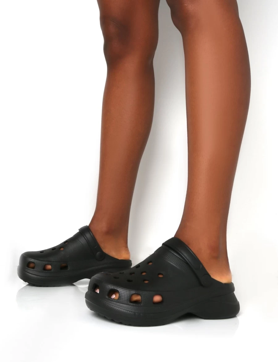 Public Desire Women's Black Rubberised Sling Back Closed Toe Clog Sandals - Frenzy Style
