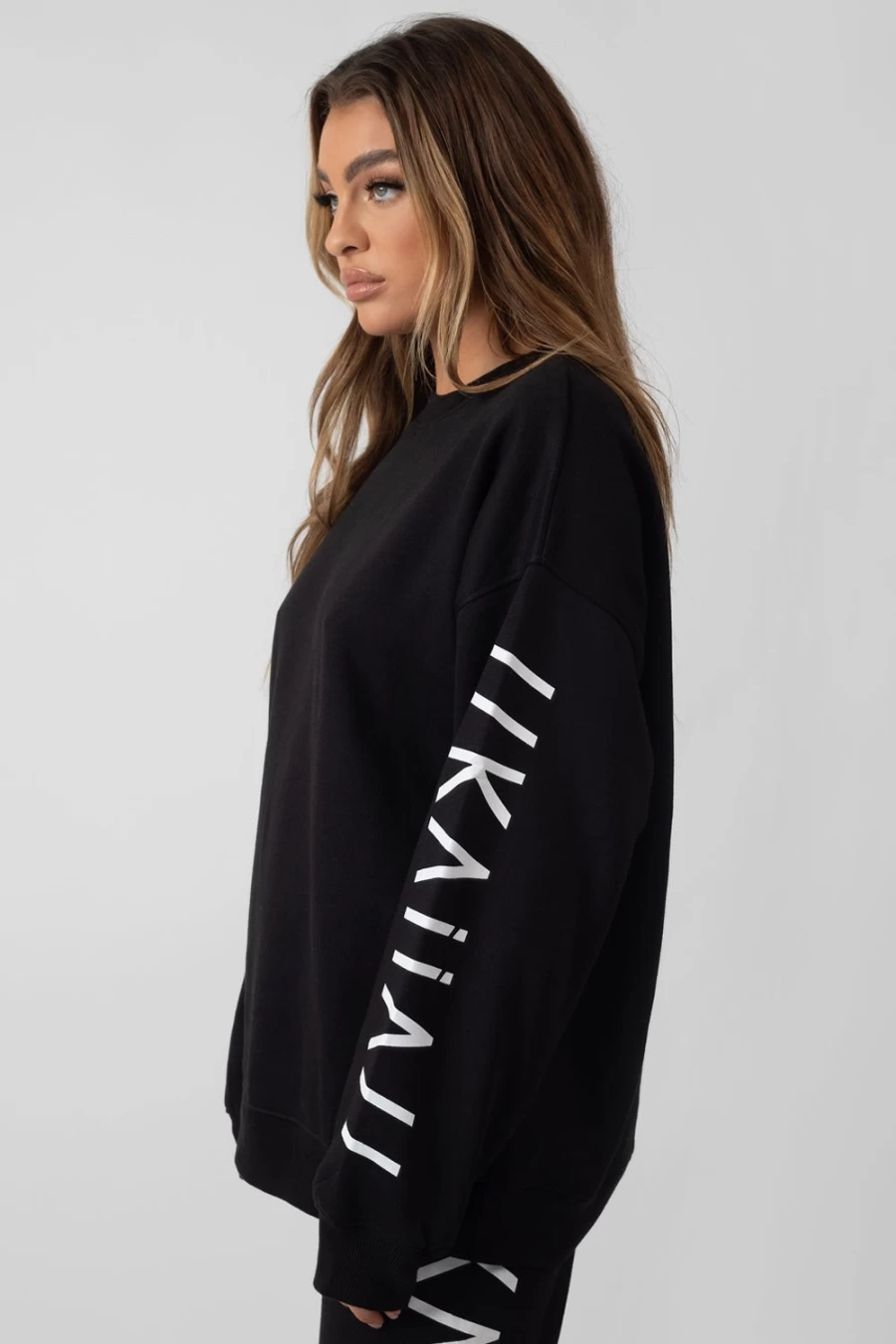 "Public Desire Women's Black Oversized Slogan Sleeve Sweatshirt - Kaiia Branded Design"