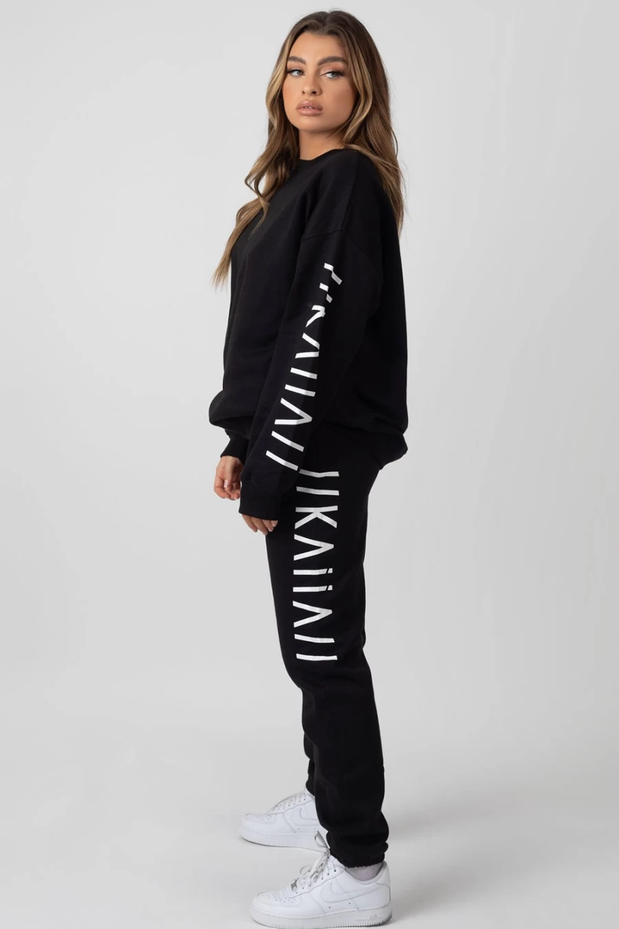 "Public Desire Women's Black Oversized Slogan Sleeve Sweatshirt - Kaiia Branded Design"