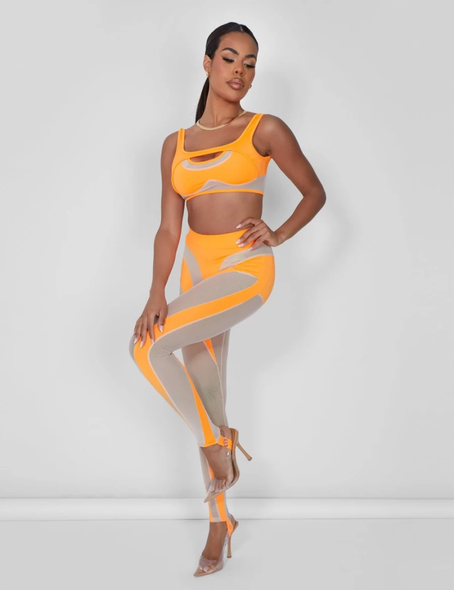 Public Desire Women's Orange Mesh Insert Leggings - Stylish Fitness & Casual Wear