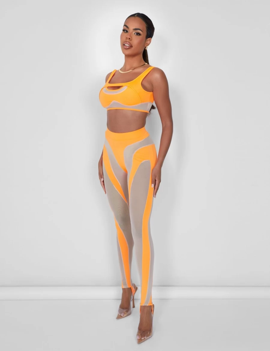 Public Desire Women's Orange Mesh Insert Leggings - Stylish Fitness & Casual Wear
