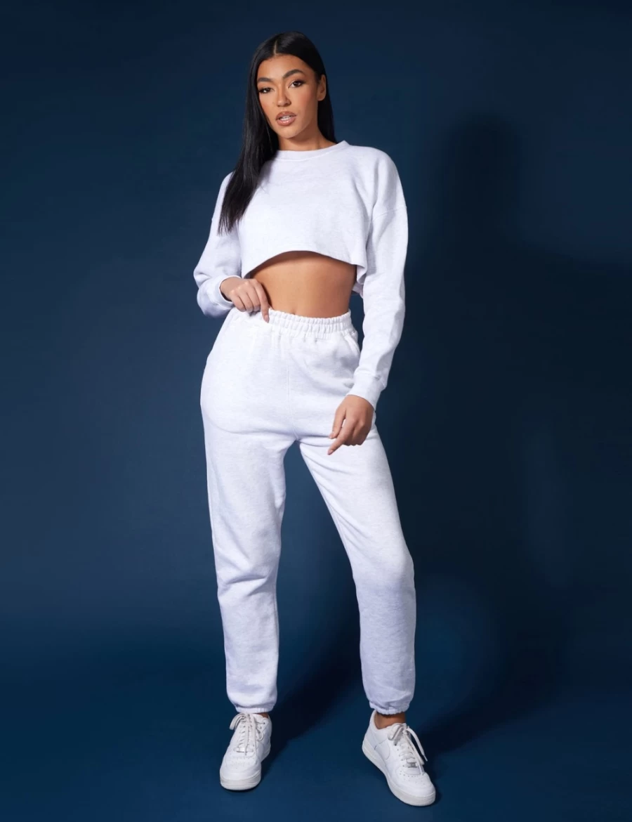 "Public Desire Women's Oatmeal Oversized Cropped Sweatshirt"