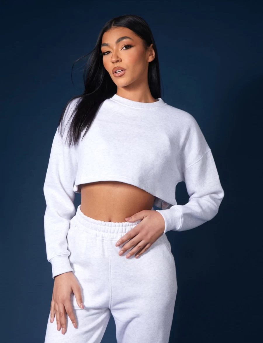 "Public Desire Women's Oatmeal Oversized Cropped Sweatshirt"
