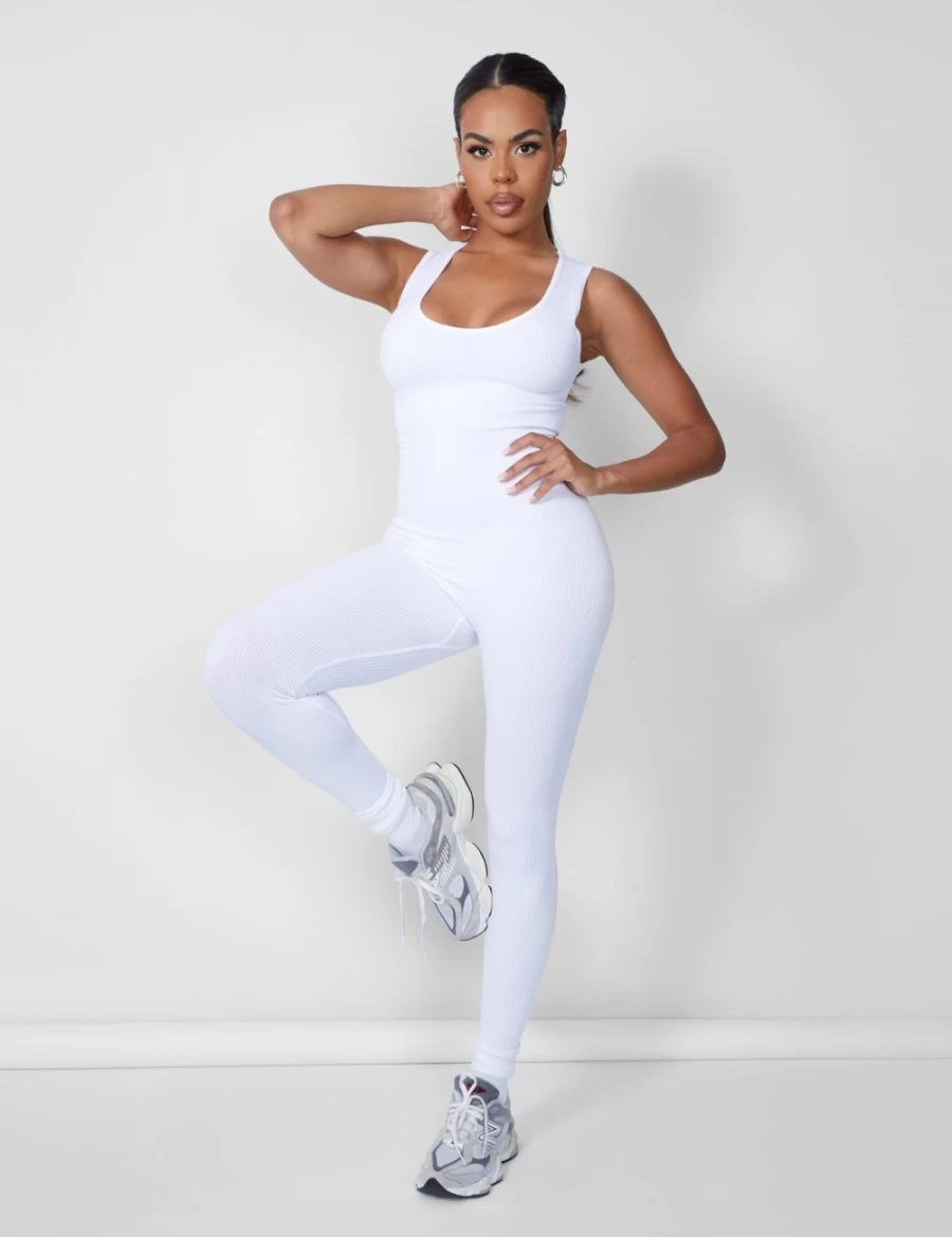 "Public Desire Women's White Seamless V Front Sleeveless Unitard - Sexy Bodysuit Jumpsuit"