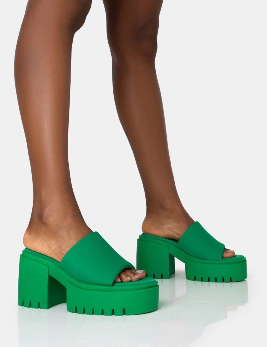 Public Desire Women's Sabeena Green Chunky Heel Round Toe Mule Sandals