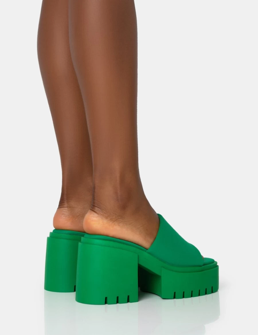Public Desire Women's Sabeena Green Chunky Heel Round Toe Mule Sandals