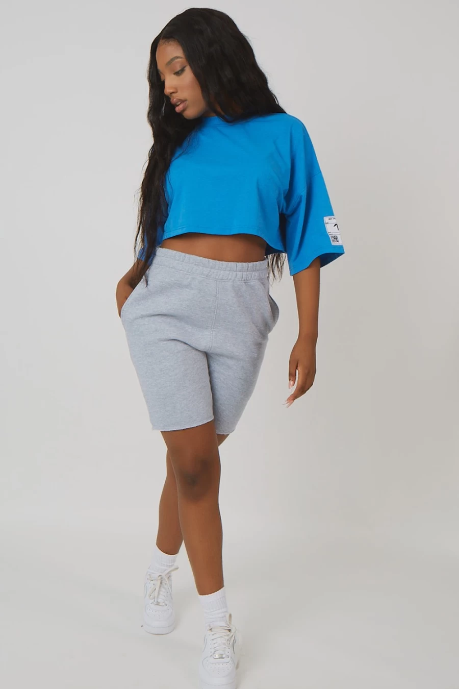 "Public Desire Women's Blue Oversized Boxy Cropped Patch Graphic T-Shirt"