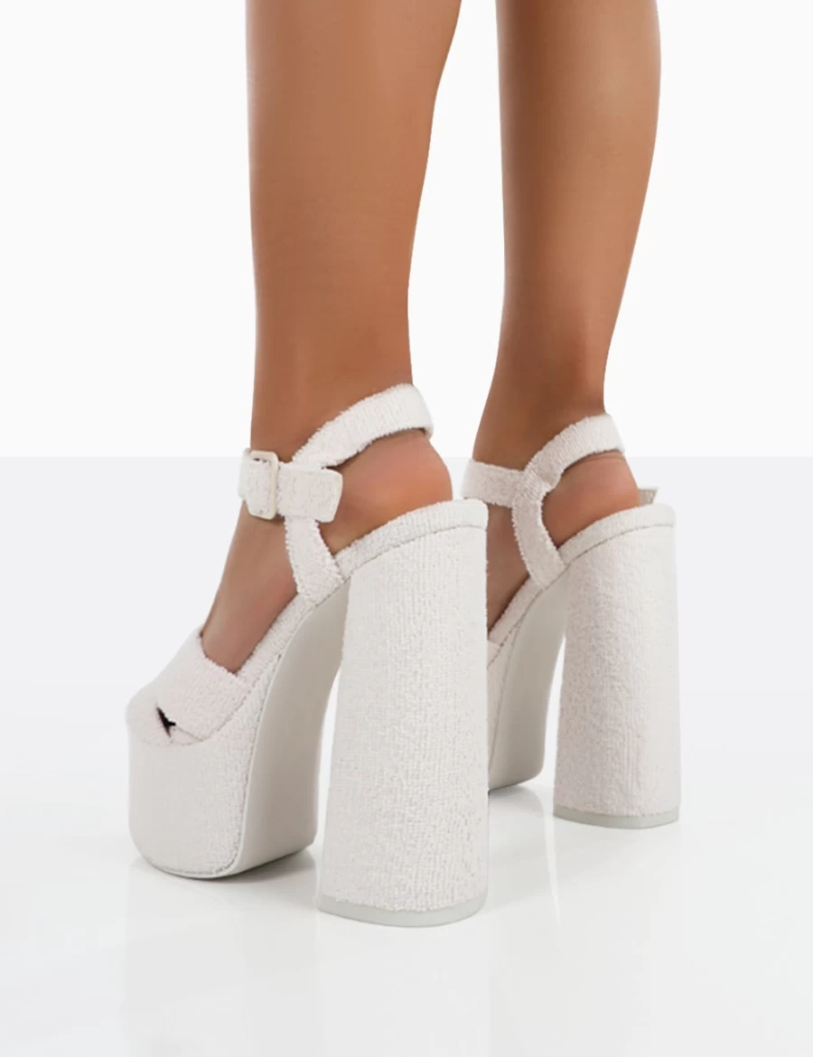 Public Desire Women's Ecru Content Towelling Chunky Platform High Heel Sandals