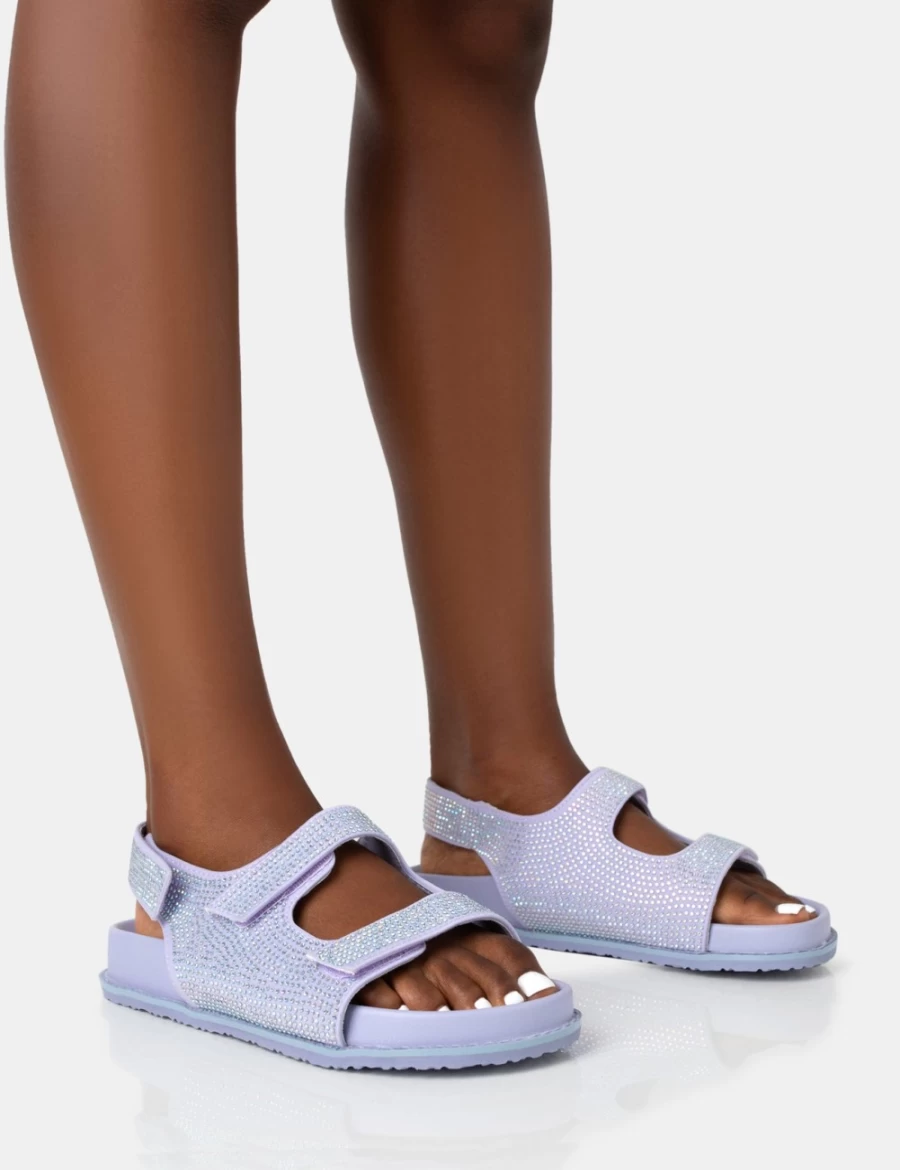 Public Desire Women's Lilac Diamante Double Strap Dad Sandals
